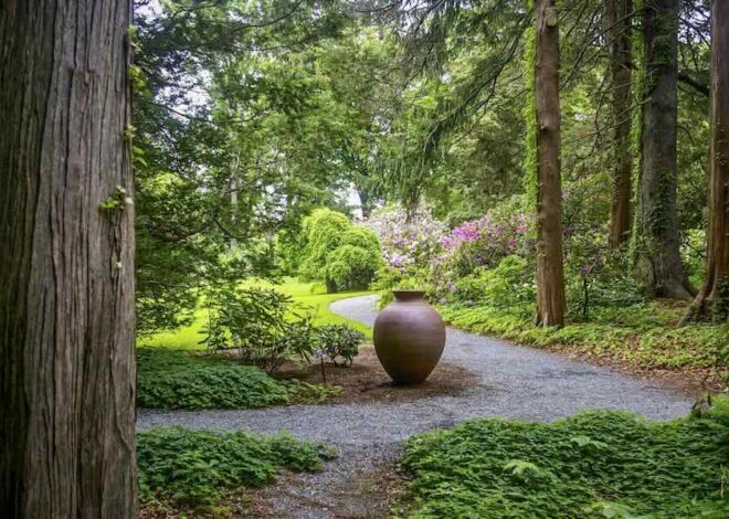 sculptural pots inside the yard, with stephen procter