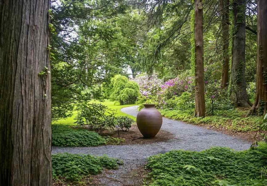 sculptural pots inside the yard, with stephen procter